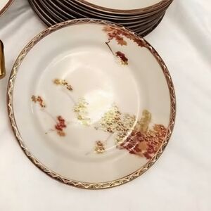 Vintage Japanese Meiji Porcelain Gold Red Maple Leaves Salad Dish Bread Plate